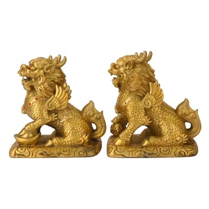Resin <strong>Golden</strong> Feng Shui Treasure Pi Xiu Statue Standing with Ingot for Good Luck and Wealth; Pi Xiu Gold Resin Hikyuu Feng Shui - Product Image 4
