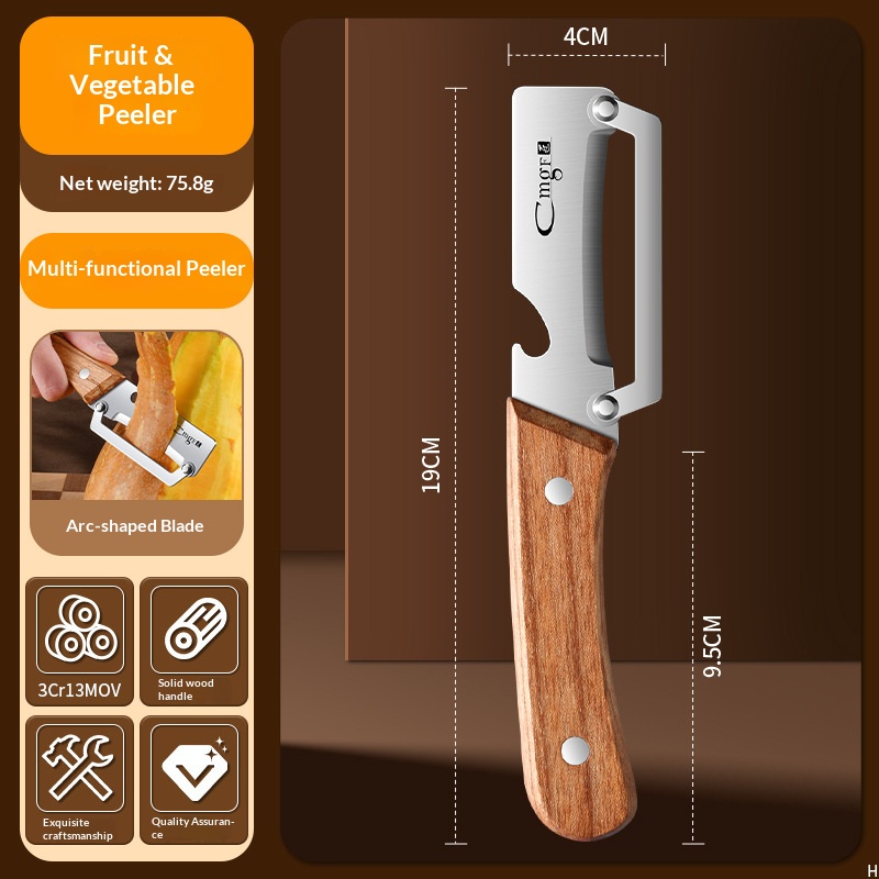 Multi-functional Peeling Knife with Wooden Handle