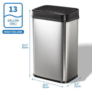 J & L 2024 OEM tamamen kapalı PP kapak geri dönüşüm kutuları 13 galon sensörü paslanmaz çelik mutfak akıllı çöp çöp atık çöp bidonları - Product Image 6