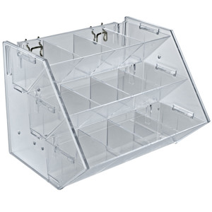 Multifunctional Plastic Hanging <strong>Step</strong> <strong>Display</strong> 12 Compartment <strong>Three</strong>-Tier Shelf on Pegboard Slatwall or <strong>Counter</strong> - Product Image 2