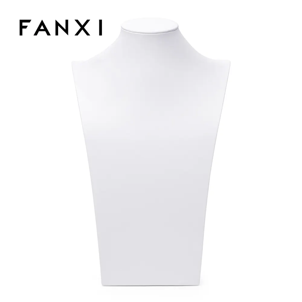 FANXI Custom Luxury Jewelry Exhibitor Organizer Bust For Pendant White PU Leather Necklace Display Mannequins