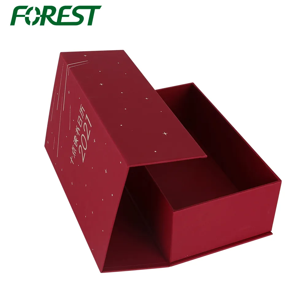 Caja de cartón roja con tapa abatible, paquete de papel de regalo