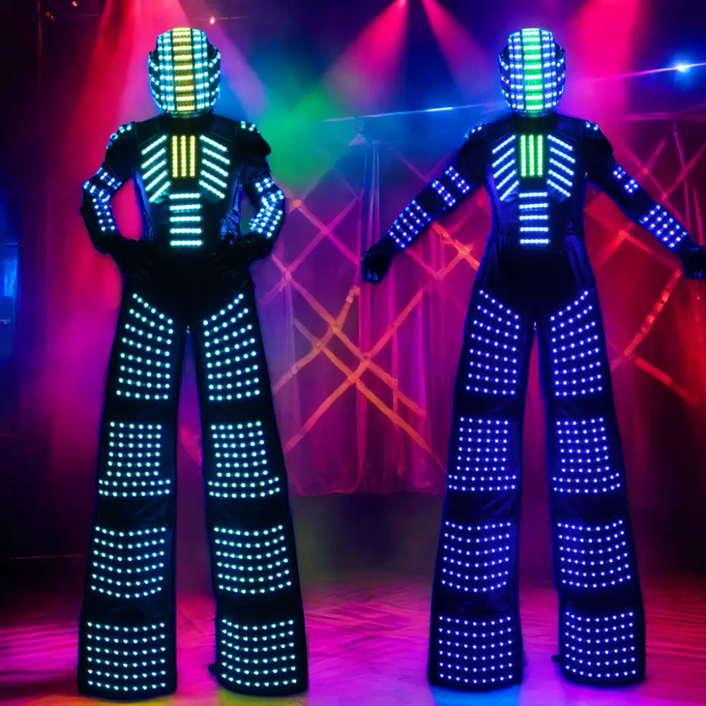 Kryoman RobotLED Dancer Costume Adult Ballroom Stilts Walker Suit con luces LED Robotled Stilts Ropa para ropa de rendimiento