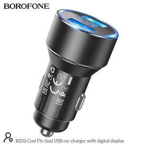 Borofone OEM BZ02อลูมิเนียมอัลลอยด์ชาร์จไฟในรถ USB คู่กับจอแสดงผลดิจิตอลแสงสีฟ้า - Product Image 2