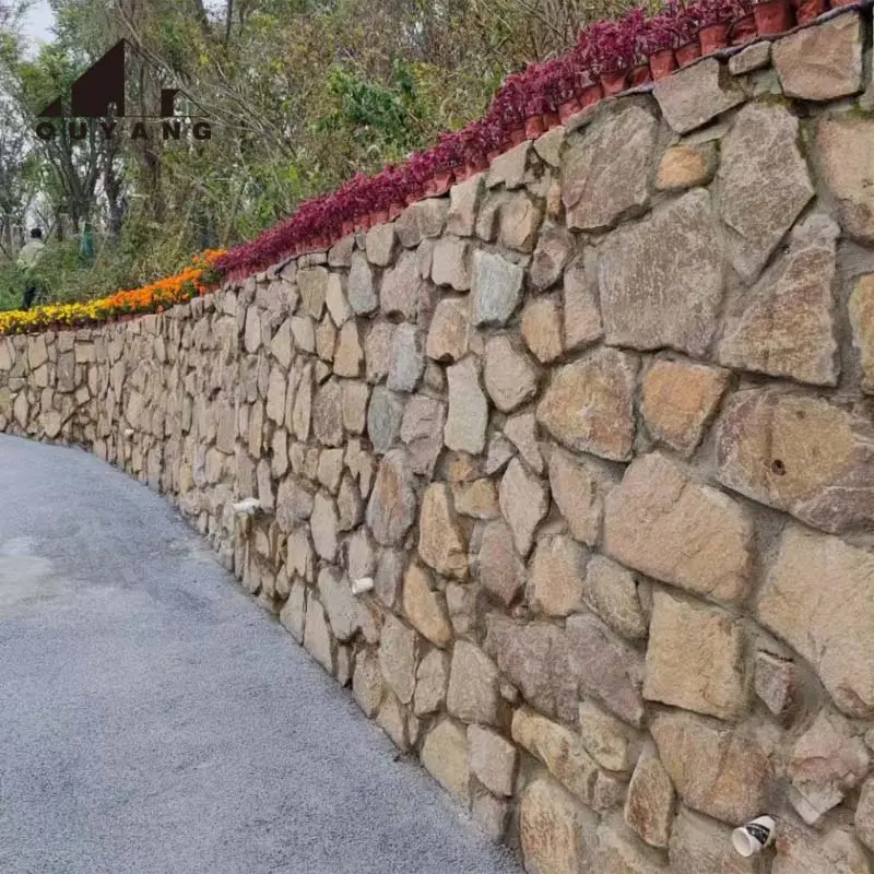 QUYANG parc extérieur marche en granit naturel empilage mur pierre maçonnerie mur extérieur revêtement pierre placage