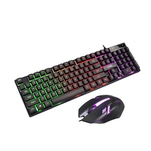 Venta al por mayor conjunto ergonómico con cable Color retroiluminado LED Luz de moda periférico Internet café teclado y ratón para juegos de ordenador