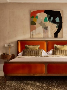 Solid Oak Mid-Century Style <strong>Bed</strong> With Velvet Upholstered Headboard Footboard Available in King <strong>Double</strong> <strong>Size</strong> French Design Style - Product Image 5