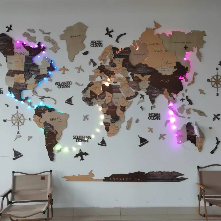 Fábrica Atacado Para Casa mapa decoração De Madeira 3D Decoração arte parede madeira mapa do mundo