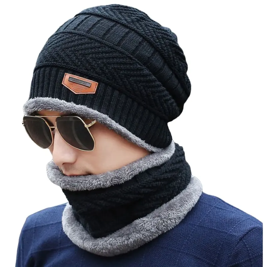 Z34 conjunto de inverno macio de lã, chapéu de esqui para homens, quente, pescoço, chapéu de lã