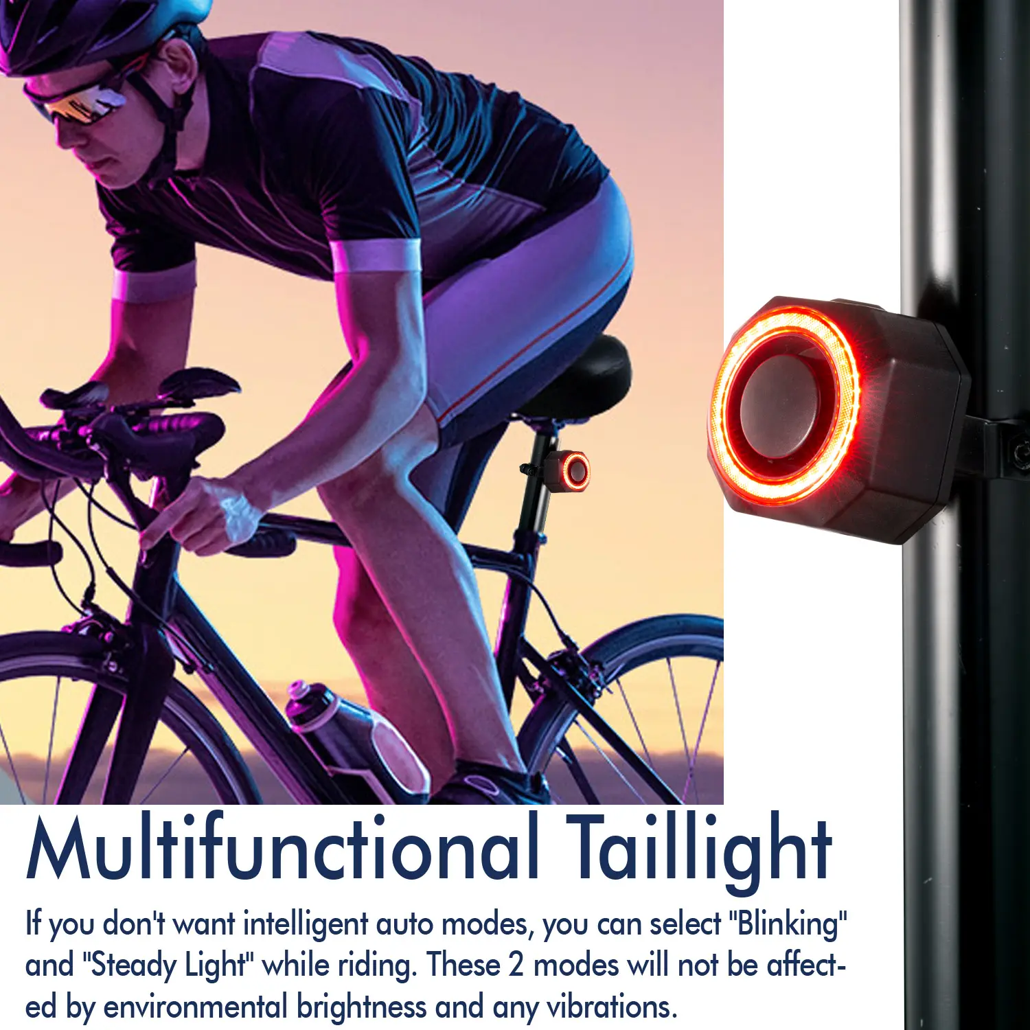 자전거 테일 라이트 맞춤형 IP65 방수 방진 방수 다기능 미등 충전식 LED 자전거 라이트
