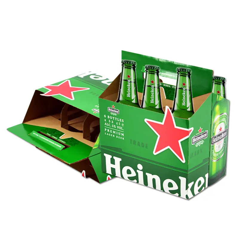 Custom 2 4 6 Pack Geïsoleerde Bierfles Houder Kartonnen Kraft Stevige Vouwen Takeaway Koffie Cup Carrier Voor Wijn Koud drinken