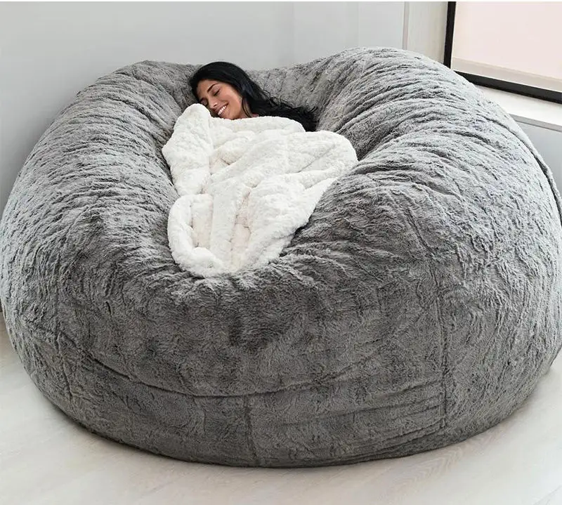 Productos más vendidos 2023 Jumbo Leather Bean Bag Cover Large Round Soft Fluffy Faux Fur Bean Bag Lazy Sofá cama