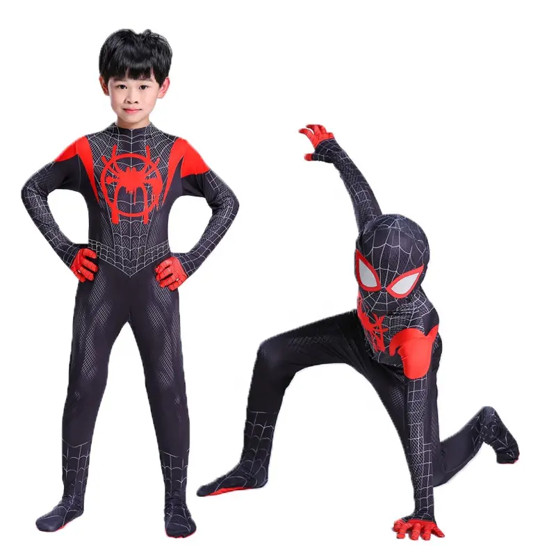 Traje de superhéroe Zentai negro para Halloween, Cosplay de TV y película, disfraz de Spiderman negro para niños y adultos