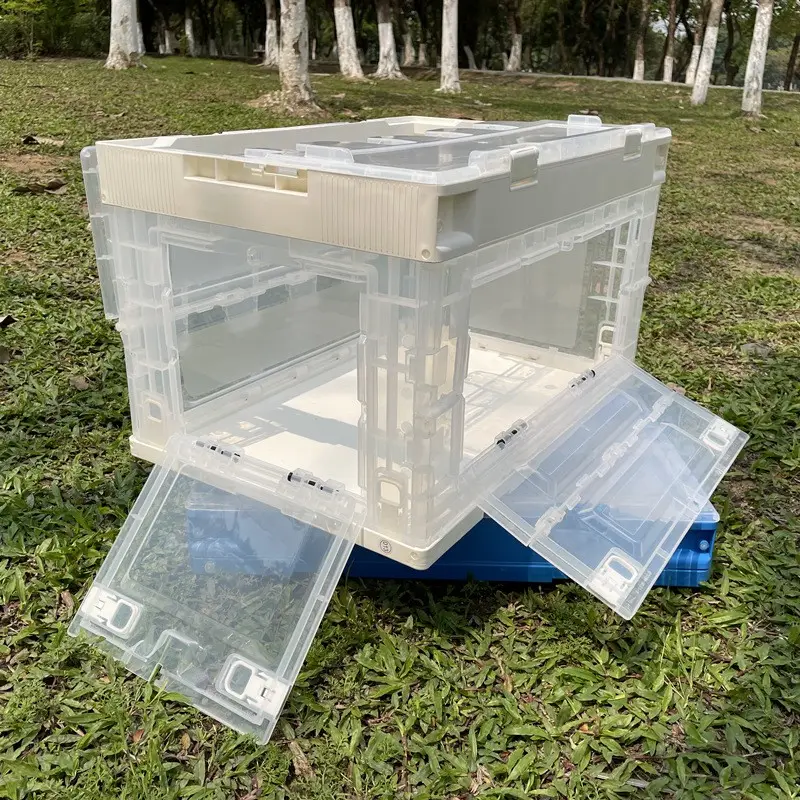 Kotak penyimpanan makanan ringan rumah transparansi pp peti plastik 650*440mm kotak penyimpanan lipat plastik dengan tutup peti lipat