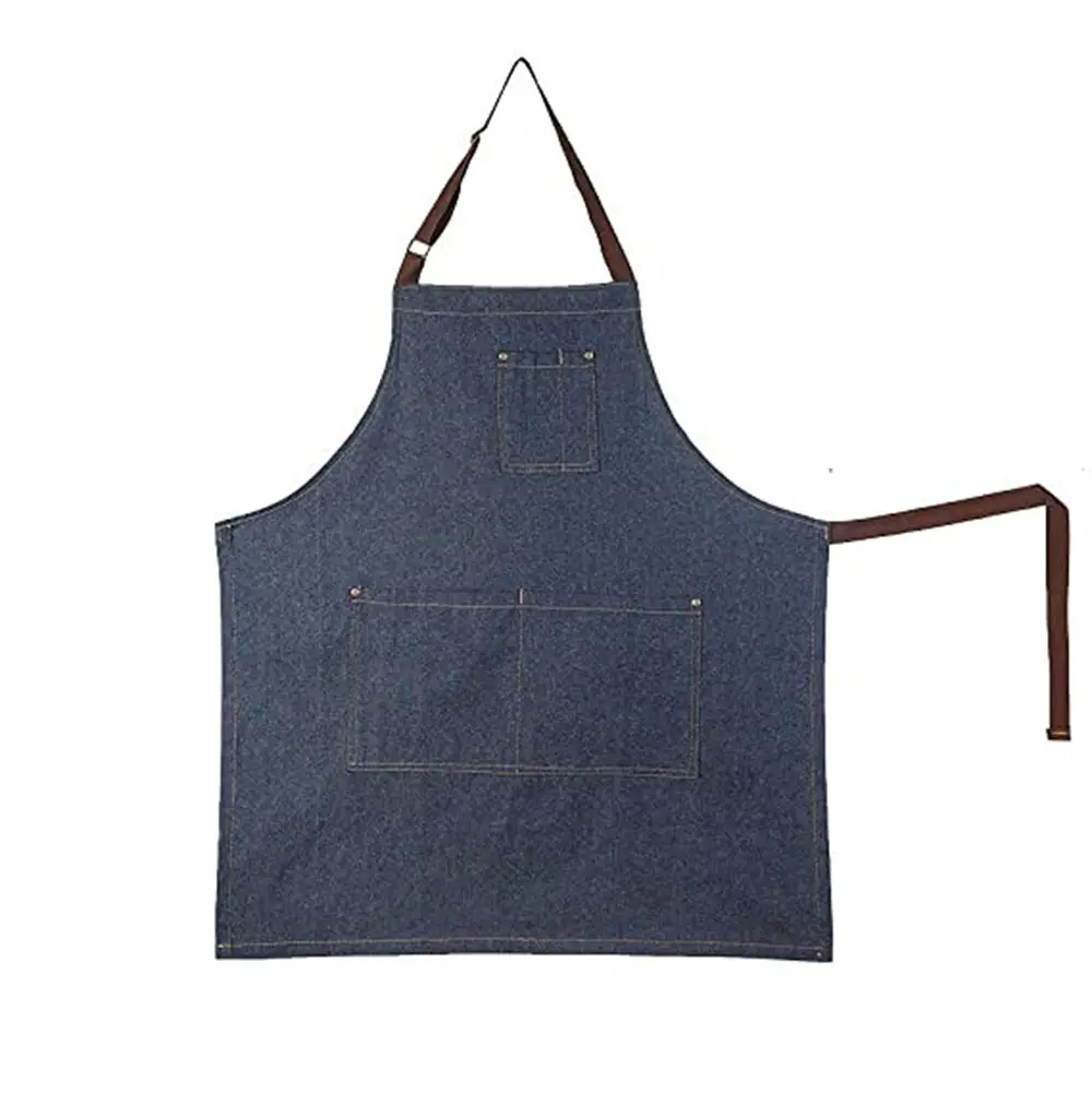 Denim Kitchen Apron Barista Apron Ladies Men Chef Work Apron BBQ Restaurant Bar Shop Cafe Beauty Nail Studio Uniform