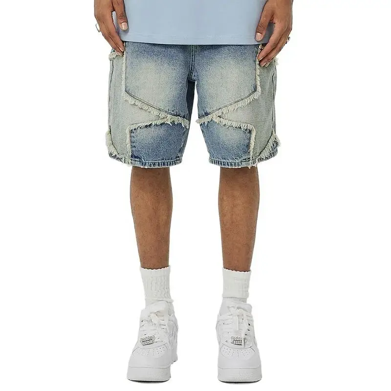 Pantaloncini di jeans larghi in cotone di moda personalizzata per la strada all'ingrosso pantaloncini di jeans per gli uomini