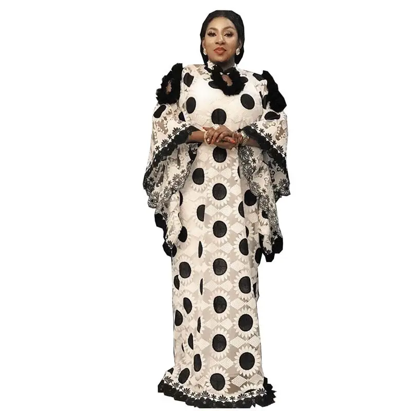 Gaun Afrika untuk Wanita, Pakaian Pesta Muslim Gaun Bunga Panjang Modis Afrika untuk Wanita
