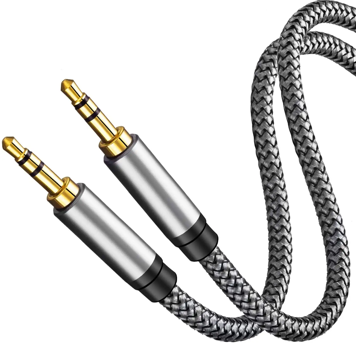 Cable auxiliar Precio de fábrica Audio estéreo Aux DC 3,5 Mm Gold Aux Cable para Iphone en coche 3,5mm Stock 1m 2m 3M Trenza personalizada