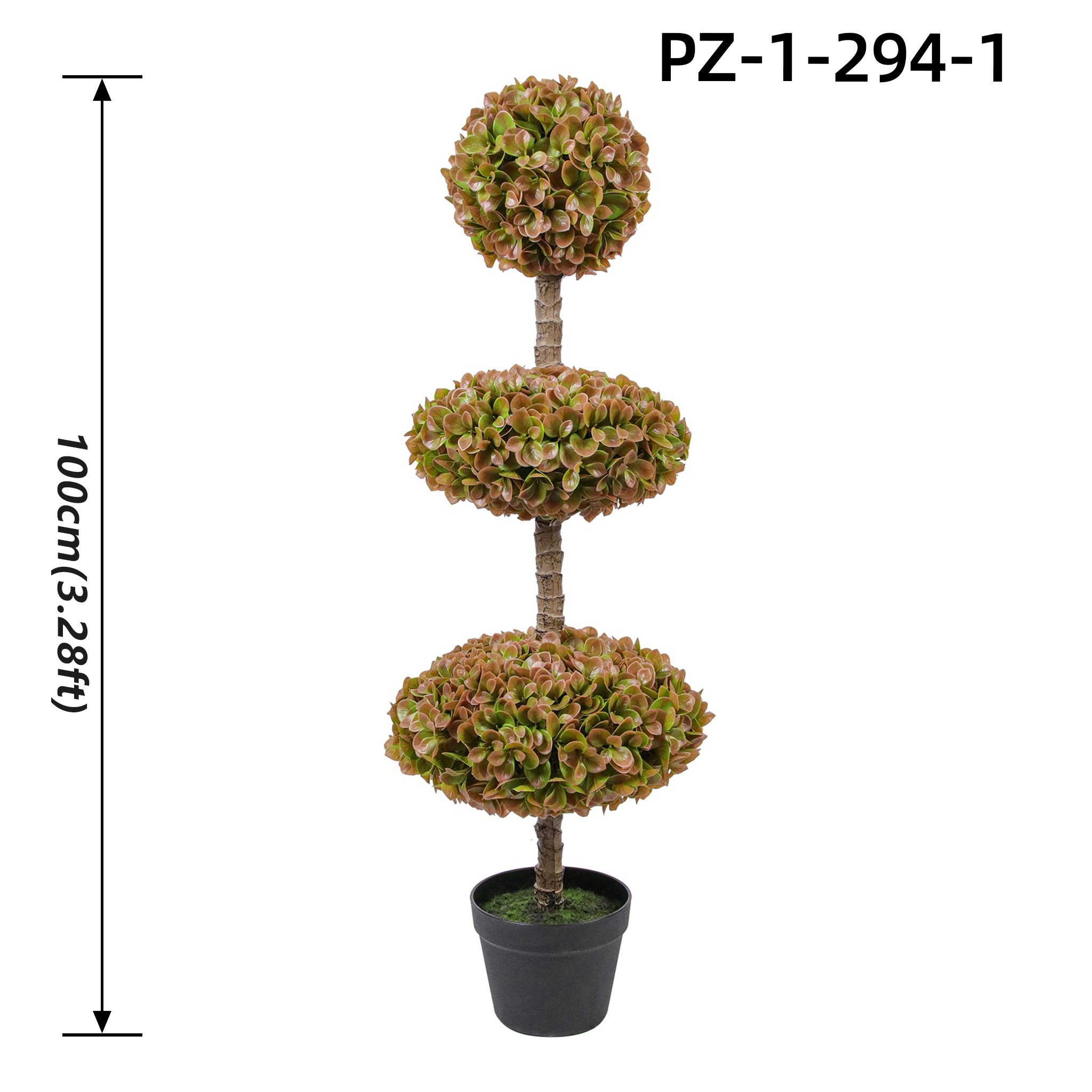 Triple Gradient Oval Red-Tinged Boxwood Ball Topiary Tree
