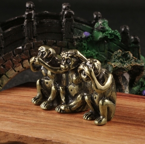 ลิงสามตัวไม่พูดว่าอย่าฟังอย่ามองเครื่องประดับลิงทองแดงโบราณงานฝีมือสร้างสรรค์ขายส่ง - Product Image 3