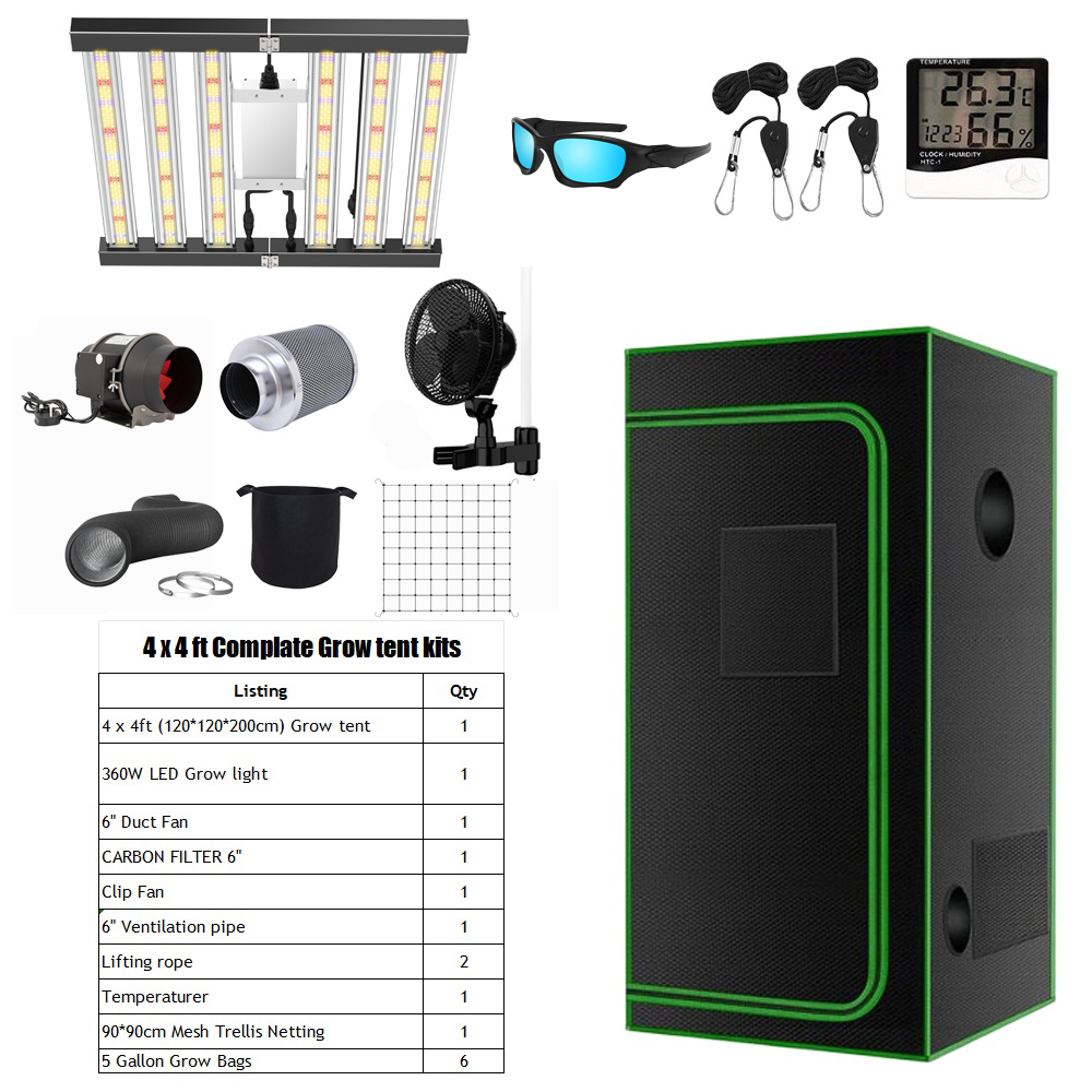 4x4 tent kit+360W grow light+duct fan