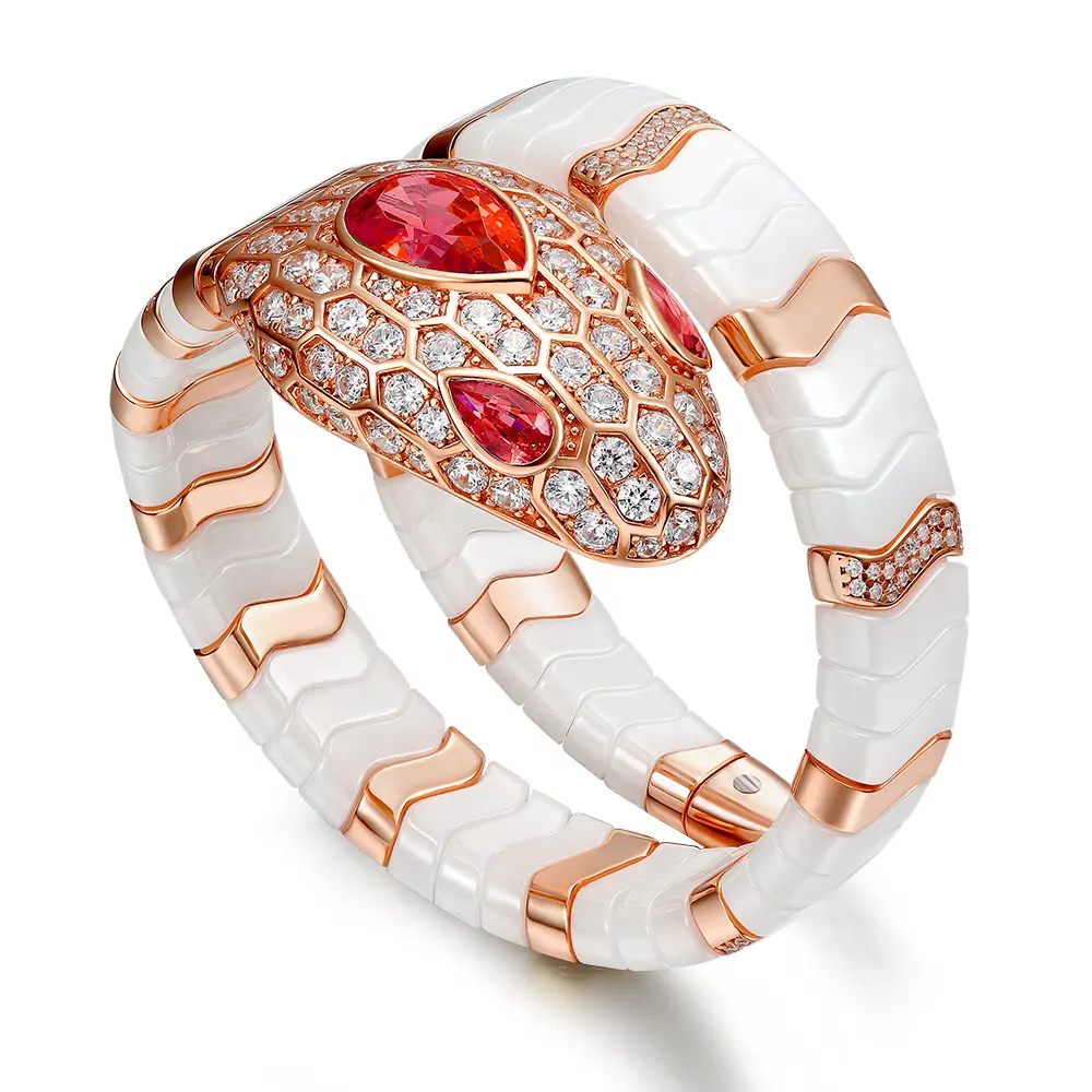 Gioielli di moda bracciali rubino zaffiro smeraldo serpente braccialetto donne 925 bracciali in argento braccialetti in ceramica per donne ragazze