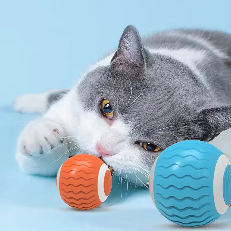 Hewan peliharaan pintar listrik melompat bergulir bola kucing otomatis berputar bola dengan lampu LED