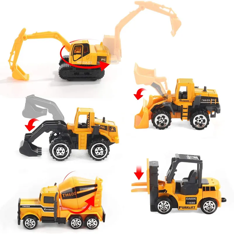 Wholesale Alloy Die-cast Car Transporter Set Excavator Dump Truck Digger Backhoe Diecast Vehicles for Boys Kids Gift