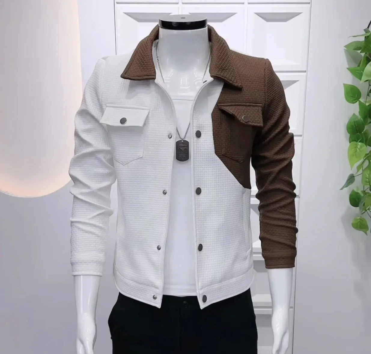 Autumn high quality thick two-tone stitching custom Overshirt fashion style fleece waffle jacket