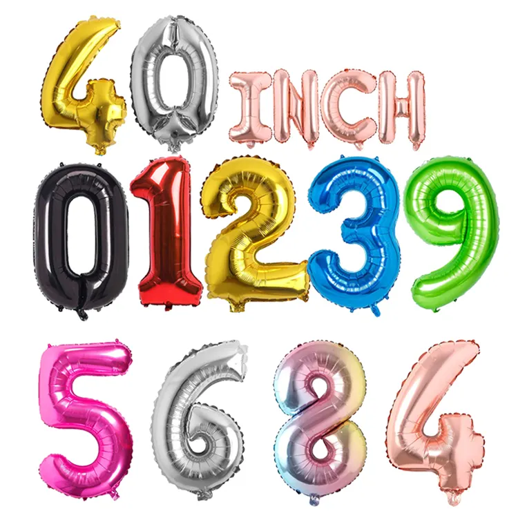 Globos de aluminio con números, Decoración de cumpleaños, suministros de fiesta, gran tamaño, 40 pulgadas