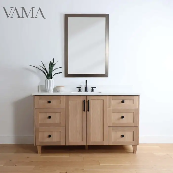 Vama — meubles de salle de bains en bois massif, mobilier avec évier simple, produit de haute qualité, Style européen, 60 pouces, A220660S