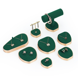 Jinsky Green Jewelry Display Set Golden Frame <strong>apple</strong> Shape Jewellery Stands Oval Shape Platform Displays for Counter showcase - Product Image 5