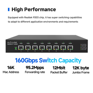 8 porte 10G non gestite 120W PoE Switch veloce con scheda di rete Plug-and-Play RJ45 IGMP Snooping 10G NAS Server Workstation - Product Image 3