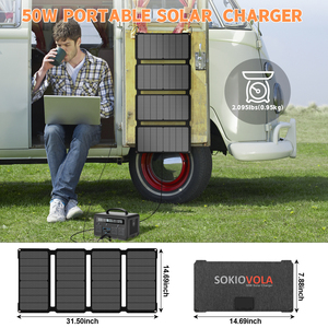 50 Wát xách tay panel năng lượng mặt trời sạc 3 cổng đầu ra gấp panel năng lượng mặt trời cho Cắm Trại Đi Bộ Đường Dài RV hoạt động ngoài trời - Product Image 2
