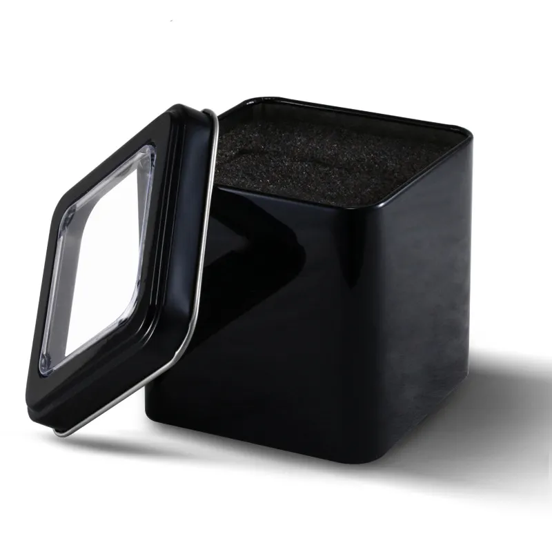 Luxo Armazenamento Gift Boxes Preto Quadrado Elegante Aço Inoxidável Digital Watch Box Com Janela