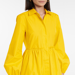 <strong>Yellow</strong> A-shape Custom New Fashion Long Sleeve Formal Elegant Women Vintage Maxi Cotton Shirt <strong>Dress</strong>
