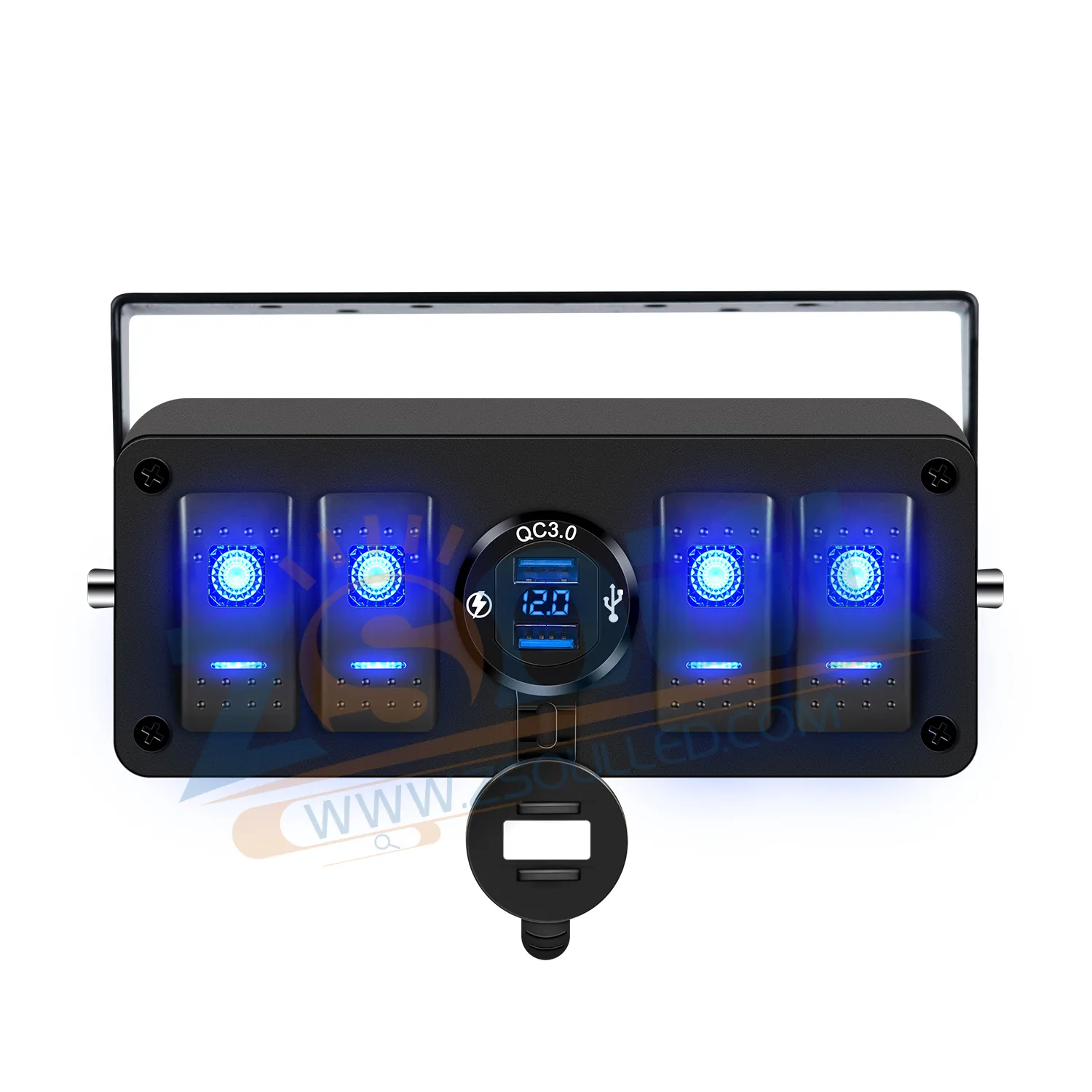Синий тумблер со светодиодной подсветкой, 5 контактов, 12-24 В, с USB, для автомобилей, квадроциклов, UTV, Jeep, внедорожников, грузовиков