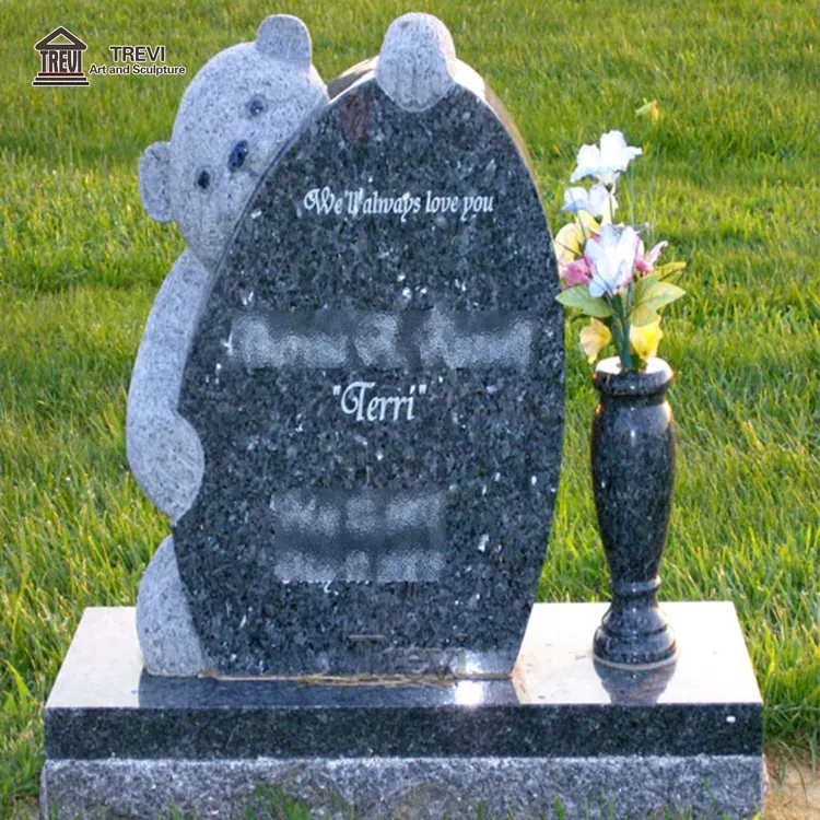 Baby Design Bear Blue Pearl Granite Headstone Tombstone Monument For Graves