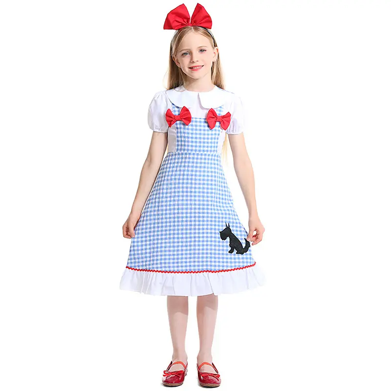 Carnaval Cosplay Children's Dorothy Costume Fairytale A Bruxa de Oz Role Playing Bow-knot Plaid Dress