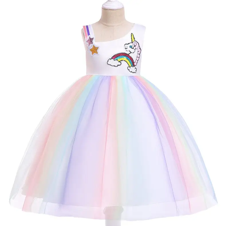 2019 son unicorn gökkuşağı basit parti kızlar hint doğum günü yürümeye başlayan yaz pullu elbise 2-6years çocuklar
