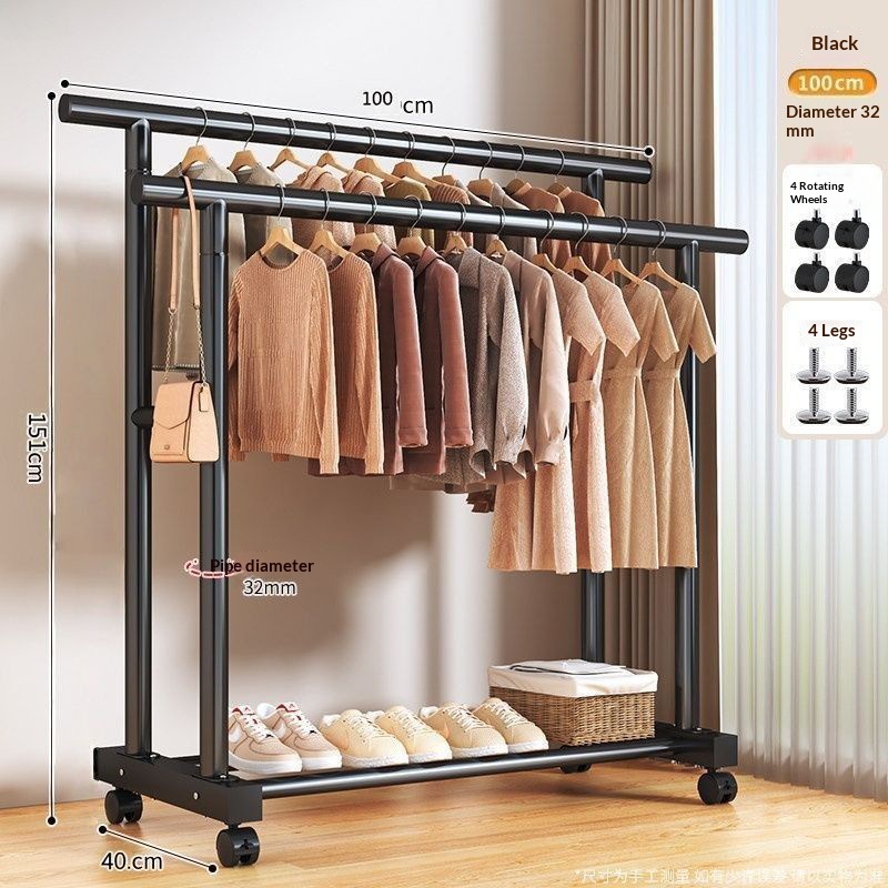 round single-layer double pole-100 cm-black