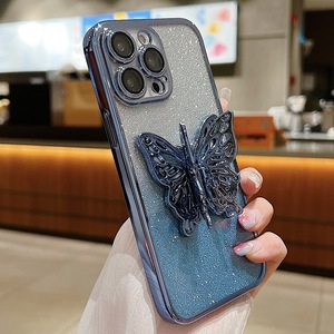 Custodia per telefono pieghevole a farfalla vuota 3D di lusso per Iphone 15 14 13 12 11 Pro Max placcatura Glitter Cover posteriore antiurto