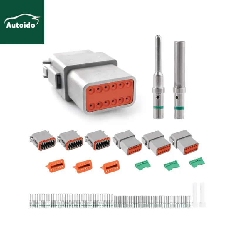 3 Sets Dt-Serie Connector 12-Pins Grijze Waterdichte Elektrische Draad Connector Stopcontact Met Massief Contact En Afdichtingsplug