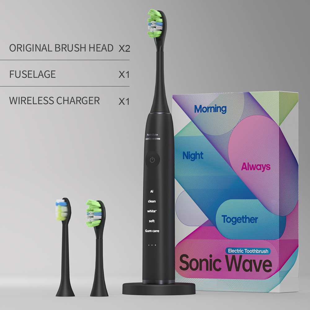 Corps noir + deux têtes de brosse + chargeur sans fil