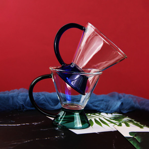 Creative Contrast Color Glass Triangle <strong>Cup</strong> with Large Handle High Borosilicate Heat Resistant Glass Coffee Mug <strong>Artwork</strong> Glasses - Product Image 2