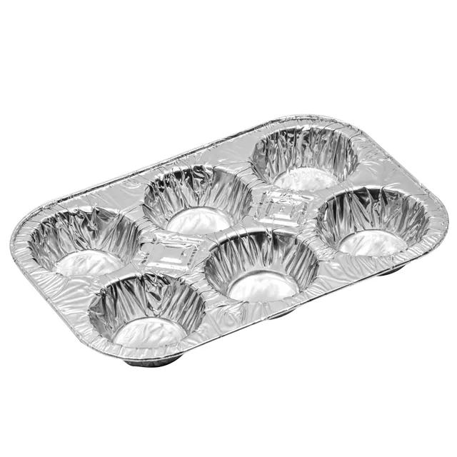 28x19x3,5 cm muffin-taza 6 pan múltiples cavidad de aluminio papel para hornear plato de estaño bandejas con tapa panadería molde para horno aire freidora