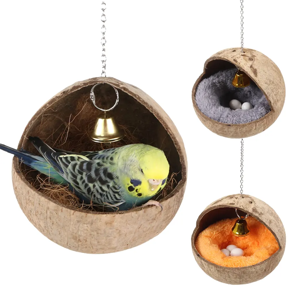 Подвесное гнездо из кокосовой скорлупы для птиц, натуральный попугай, гнездо с теплой подушкой