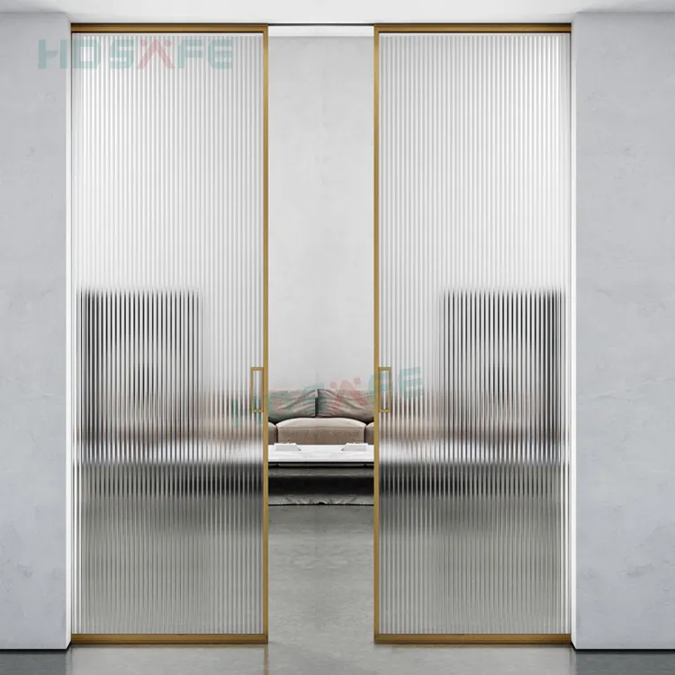 Puerta oculta de aluminio para hoteles, bolsillo deslizante de vidrio, dorado y gris, para dormitorio