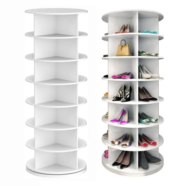Carrousel à chaussures de taille personnalisée 360 étagère à chaussures rotative tour 7 niveaux armoire de rangement étagères à chaussures rotatives