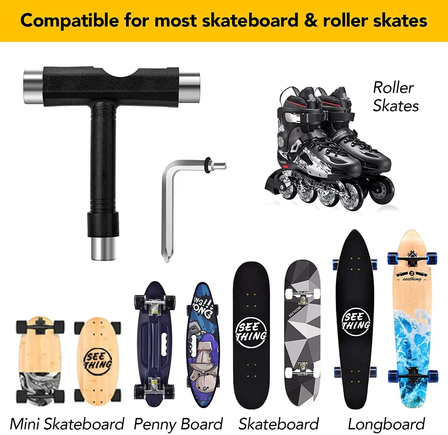 Universal All-in-One T Y Skateboard Tools And Allen Key Nylon Handle High Quality Multi-colour Skate T Y Tool